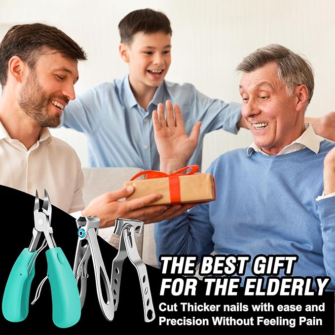 Toenail Clippers for Seniors Thick Toenails, Aucurwen Heavy Duty Toe Nail Clippers Adult Thick Nails Long Handle, Large Toenail Clippers for Thick Nails 7Pcs(Cyan)