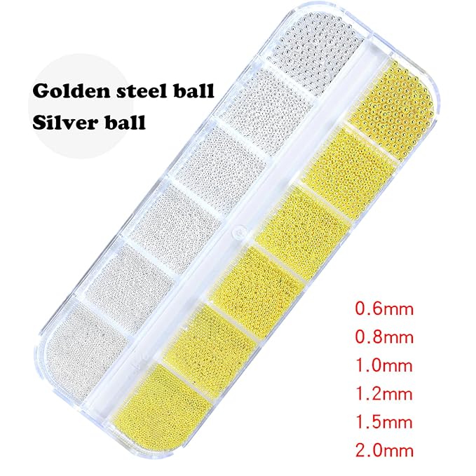 HNUIX Nail Beads - 3D Multiple Size, Mix Colors, Flat Back, Rhinestones for Nails, Gold & Silver, Charms Studs, Round, with Kit, for Nail Art