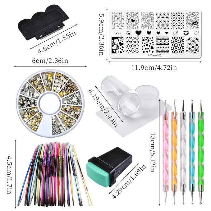 Nail Stamping Kit 4pc Heart Lace Nail Stamping Plate Butterfly Stamp Template Stencil Silicone Stamper Scraper Nail Rhinestones Decoration Mandala Dotting Pen Nails Striping Tape French Nail Tools