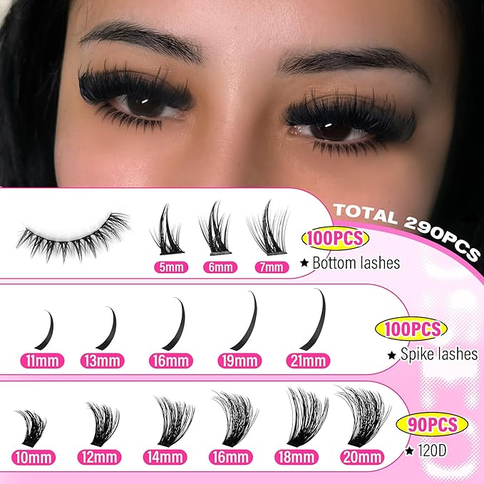 wiwoseo Spikes Lash Clusters with Bottom Lash Clusters Mega Volume Lashes Clusters Eyelash Extensions Wispy Eyelash Clusters Individual Lashes Spikes Manga Cluster Lashes with Spikes (5-21MM)