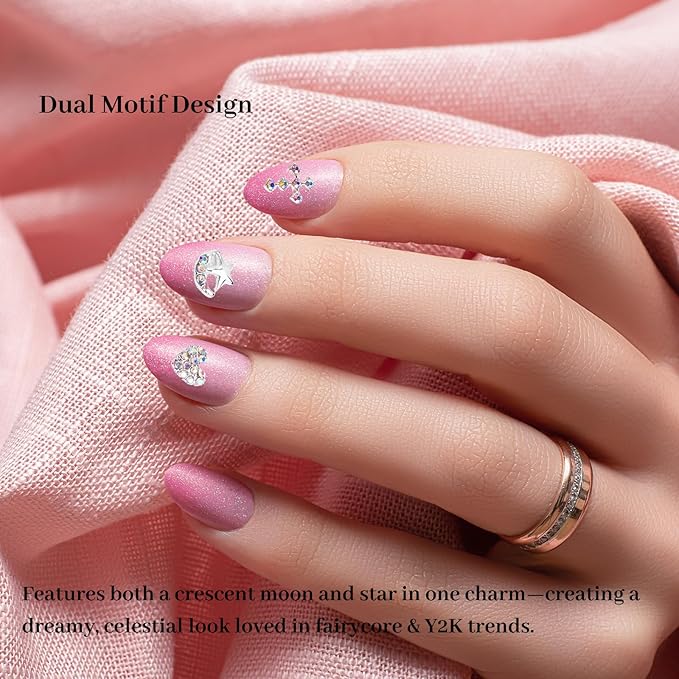 Bling Nail Charms Pink 3D Nail Charms and Gems Aurora Butterfly Cute Silver Cross Star Charms Chrome Heart Silver Y2K Nail Gems with Rhinestones Metallic Nail Art Accessories