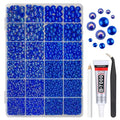 2 Styles Solid Blue+Royal Blue AB Flatback Pearls w B7000 Glue for Bedazzling Crafting 3mm-10mm Half Round Beads Gems Bedazzler Kit for Nails Face Eyes Makeup Tumblers Bottles DIY Crafts Shoes