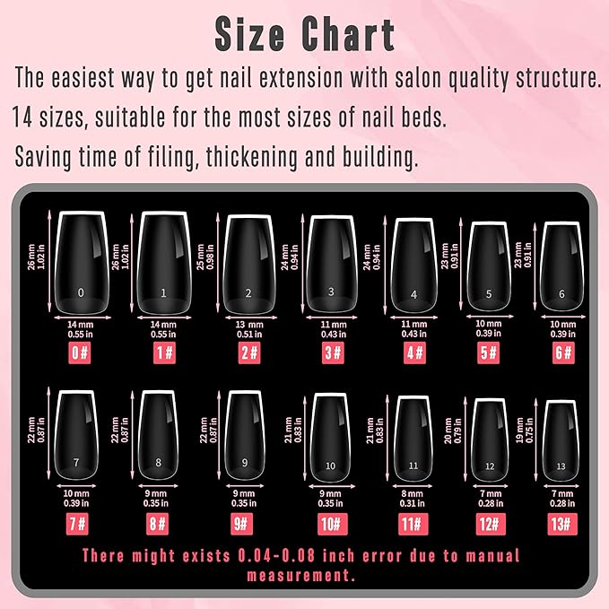 NOVO OVO Extra Thick Square Nail Tips Press on Natural Curve, Medium Soak Off Soft Gel Fake Nail Extension, Full Cover Matte Cuticle False Nails for Acrylic French, Salon DIY x 14 Sizes 336 pcs