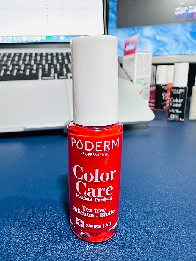 PODERM Nail Polish – Enriched with Tea Tree & Biotin – Improves Nail Appearance – Vegan Formula – For Hands & Feet – Swiss Made (Cherry Red)