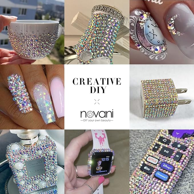 Novani 500pcs Crystal AB Rhinestones Flat Back Round Rhinestone Style 2088 Sparkly Crystal Gemstones for Nail Art and Crafting,SS8(2.3-2.5mm