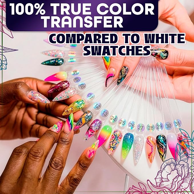 200 Pcs Nail Swatch Sticks Stiletto – Polish Color Swatches with 4 Metal Rings & Numbering Stickers – True Color Visibility, Easy Layer Control | Works with Art Decals and Nail Art Striping Tape Lines