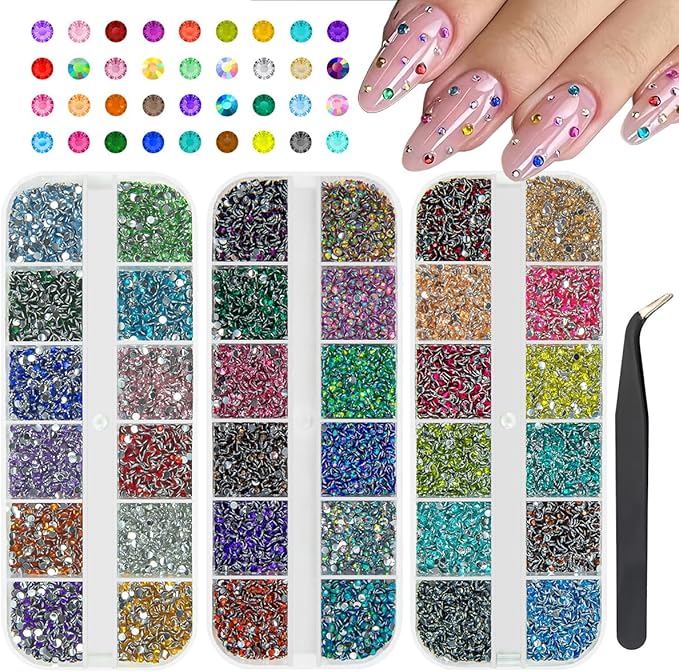 36 Color 2mm Small Crystal Resin Rhinestones for Bedazzling Crafting SS6 Tiny Flatback Stones Colorful Gems Diamonds Charms for Nails Eyes Face Makeup Tumblers Bottles DIY Crafts Clothes Shoes