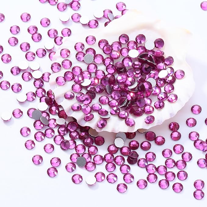 Fuchsia Flatback Rhinestones, Glass Rhinestones for Nail Art and Craft, Glue Fix, Loose Crystal Gemstones(Fuchsia, SS4, 1440pcs, 1.5-1.7mm)