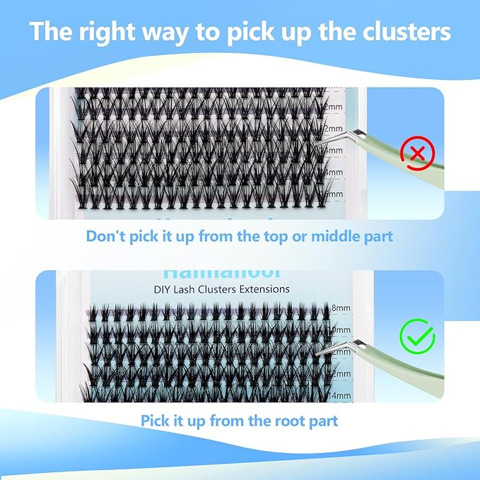 10Rows,Large Pack Grafting Mixed 10-12-14-16mm/14-16-18mm/12-14-16mm Wide Stem Cluster Eyelashes D Curl Individual False Eyelashes Home DIY Eye Lashes Extensions (20D+40D-8-16MM Kit)