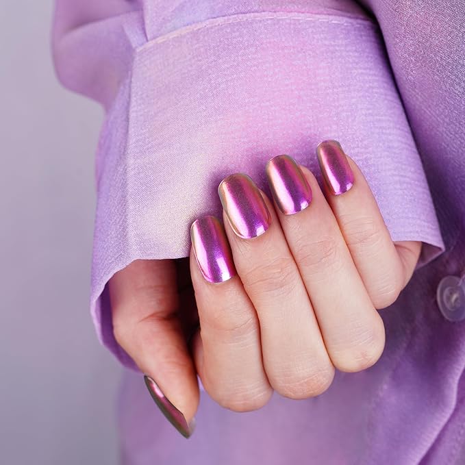 DANNI & TONI Semi Cured Gel Nail Strips Metallic Purple Chrome Gel Nail Wraps UV Nails 28 Stickers Gift for Women | Lustre Luxe