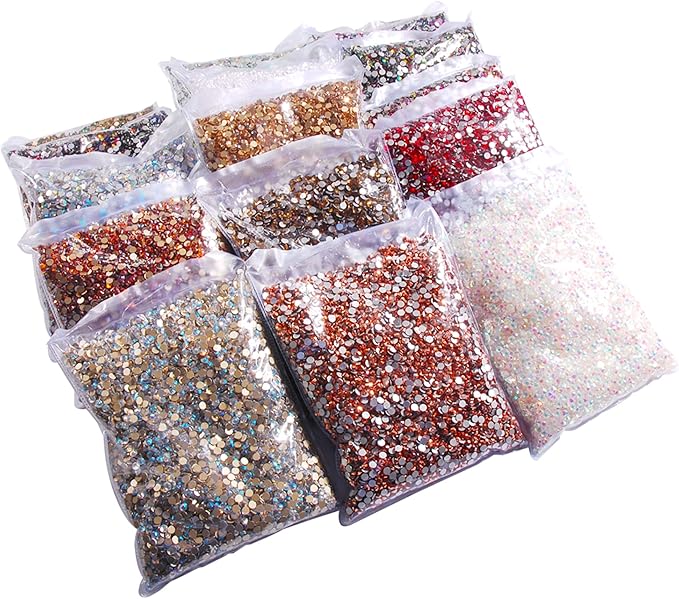 SS3-SS20 Crystal Glass Rhinestone Round Shape Flatbase Strass for DIY Nail Art Decorations Craft Making 14400PCS/Bag (SS6：1.9-2.0mm, Peacock Blue)
