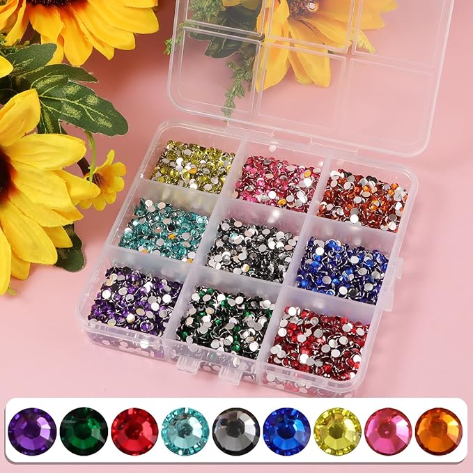 9 Colors Flatback Rhinestones for Crafts, 3mm Crystals Rhinestone, Resin Flatback Glitter Gems Nail Diamonds Rhinestones for Clothes Accessories DIY