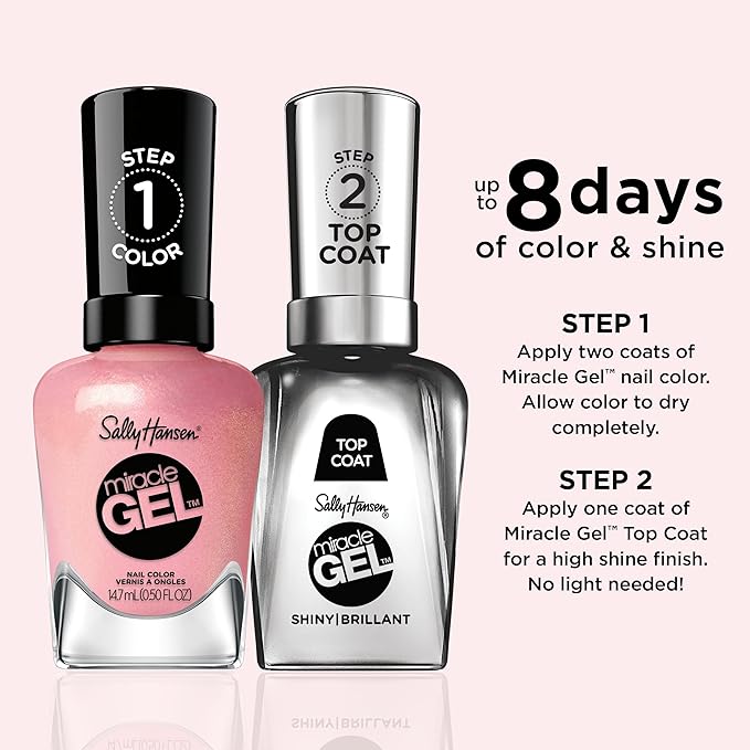 Sally Hansen Miracle Gel Salon Quality Nail Polish | Gel-Like Formula, Two-Step System, No UV Light Needed, Long Lasting | Sheer, Shimmery | 241 Home Sweet Home | Pink Nail Color