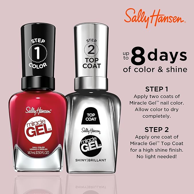 Sally Hansen Miracle Gel Salon Quality Nail Polish | Gel-Like Formula, Two-Step System, No UV Light Needed, Long Lasting | Opaque, Glossy | 474 Can't Beet Royalty | Rich Burgundy Nail Color