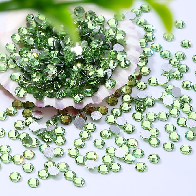Light Green Flatback Rhinestones, Glass Rhinestones for Nail Art and Craft, Glue Fix, Loose Crystal Gemstones(Lt.Green, SS6, 1440pcs, 1.9-2.0mm)
