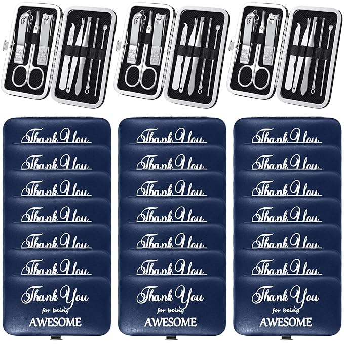 Therwen 24 Sets Mother's Day Gift Manicure Set Stainless Steel Nail Clippers 8 in 1 Grooming Nail Kit Employee Appreciation Gift Professional Pedicure Tool for Women Coworker Personal Care(Dark Blue)