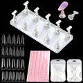 Stand for Press Ons Display Practice Art Magnetic Fake Nails Holder With 96pcs Stiletto Square Full Cover Tips, Reusable Putty for Home DIY Beginner Salon Kit Supplies