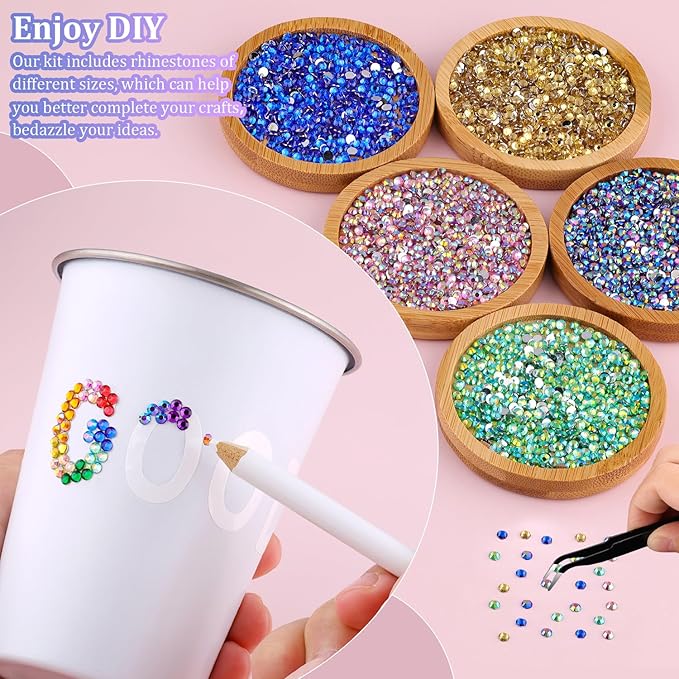 24000Pcs Resin Rhinestones with Tweezers for Crafting, Mixed-Color 3mm Bedazzling Crystal with 3Pcs 10ml B7000 Jewelry Glue for DIY Crafts Clothing Tumblers Shoes Fabric Nail Art