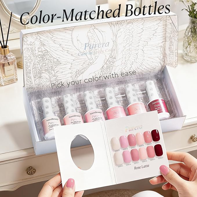 AZUREBEAUTY 6 Colors 15ml HEMA Free Gel Nail Polish Set, Same Color Bottles, Soak Off UV LED Gel Polish Kit Nail Art for DIY at Home Manicure Salon Gifts, Nude Pink Beige Burgundy Red