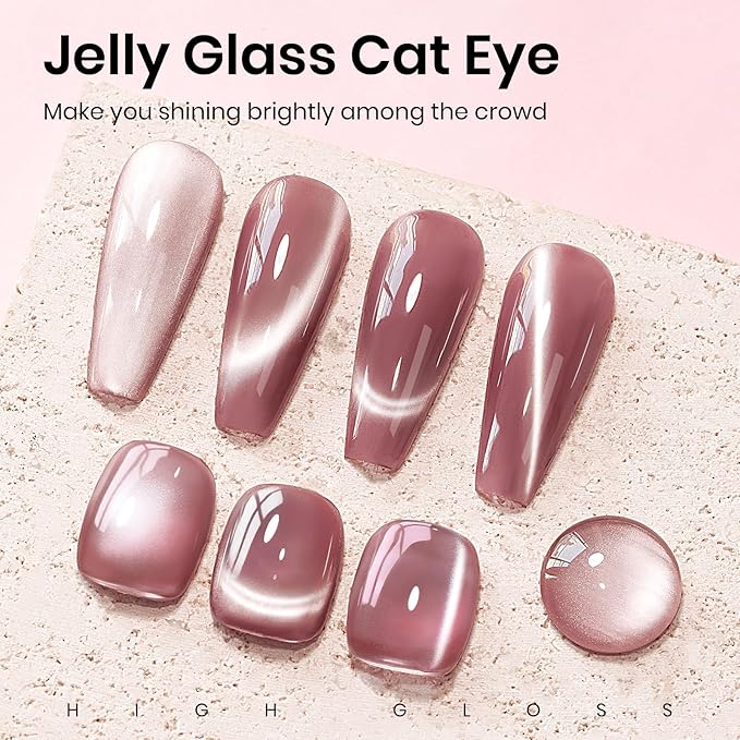 MIZHSE Nude Pink Cat Eye Gel Nail Polish, Shimmer Glitter Cat Eye Gel Polish U V LED Soak Off Gel Polish for Nail Salon Home DIY 0.4oz 12mL
