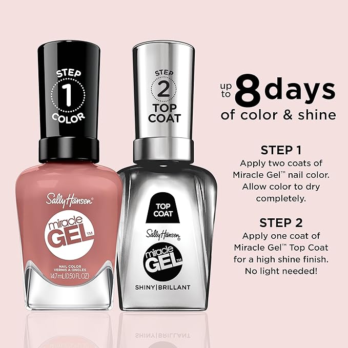 Sally Hansen Miracle Gel Salon Quality Nail Polish | Gel-Like Formula, Two-Step System, No UV Light Needed, Long Lasting | Opaque, Creme | 240 Wild & Free | Dusty Plum Pink Nail Polish