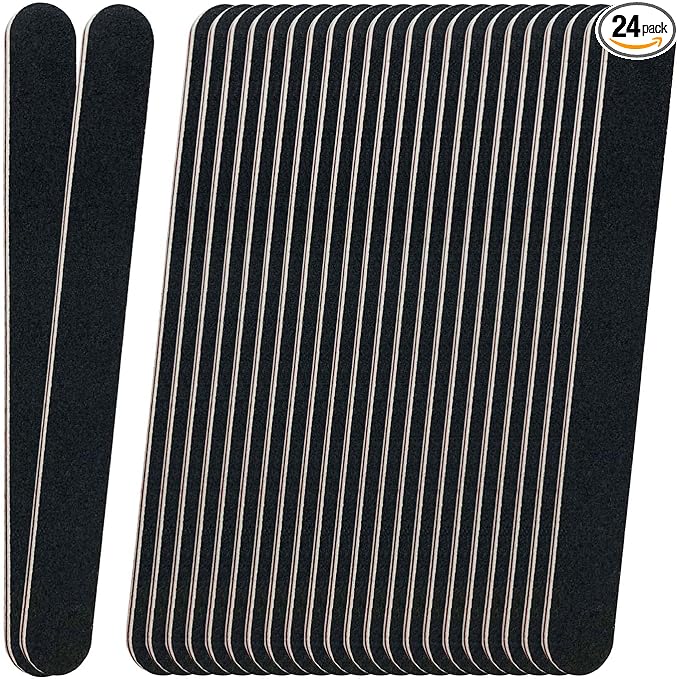 24 Pack Professional Emery Boards - 100/180 Grit Nail File Pack for Acrylic and Natural Nails, Black