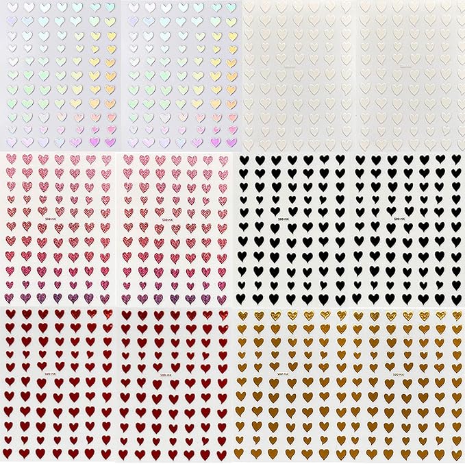 12 Sheets Valentine's Day Nail Art Stickers Decals Heart Nail Stickers Valentines Red Love Design 3D Self-Adhesive Nail Decals Colorful Manicure Supplies for Holiday Nail Art Decorations