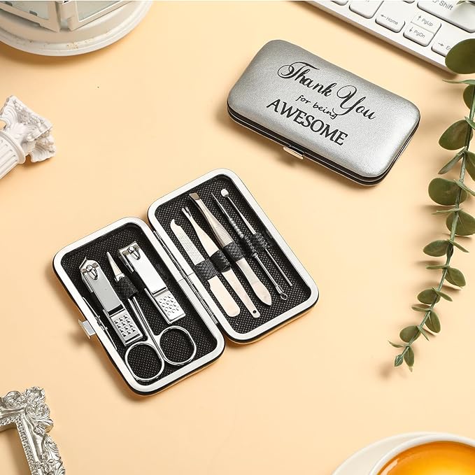 Therwen 24 Sets Mother's Day Gift Manicure Set Stainless Steel Nail Clippers 8 in 1 Grooming Nail Kit Employee Appreciation Gift Professional Pedicure Tool for Women Coworker Personal Care(Silver)