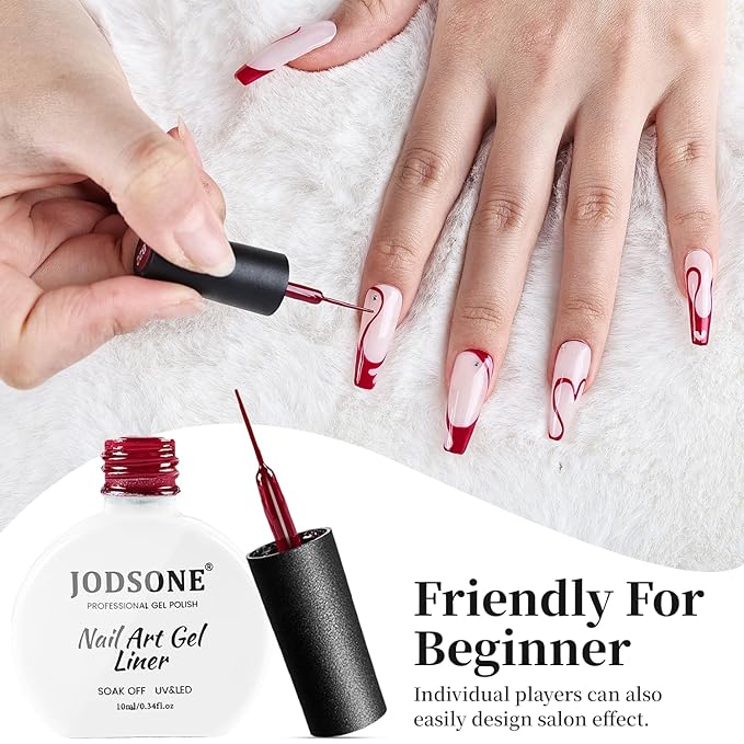 JODSONE Dark Red Swirl Nail Art Liner Gel Polish,10ml Classic Color 3D Nail Art Pens Effect Nail Print Design with Thin Brush for French Tips Manicure Painting DIY at Home - LB22