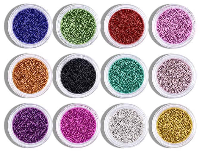 Nail Art Caviar Beads Colorful Micro Crystals Beads 3D Manicures Mini Pearls Decorations 12Jars
