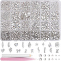 White Nail Art Rhinestones Kit, Multi Shapes Sizes Crystal Flatback Nail Gems Half Round Rhinestones for Nails, White Gems Crystals Rhinestone for Nails Art DIY Supplies Craft
