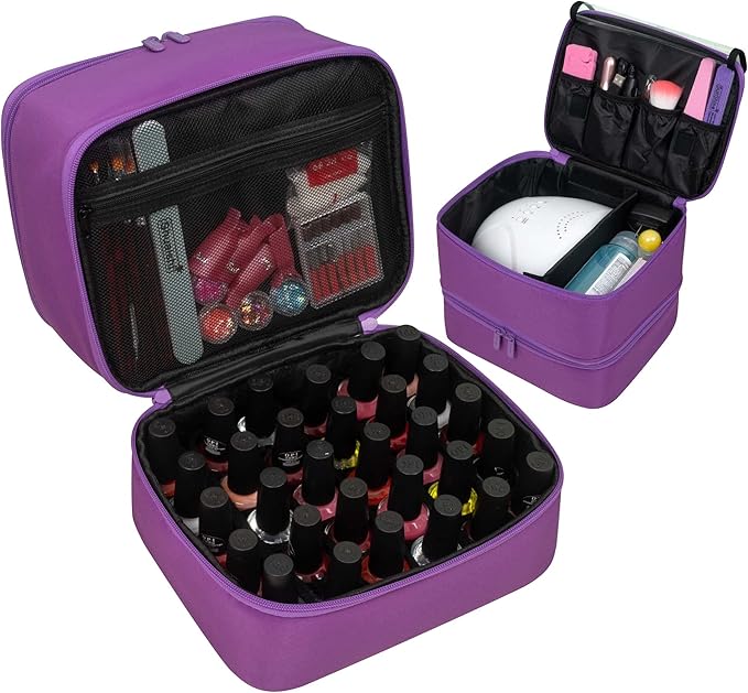 ButterFox Nail Polish Carrying Case Bag Storage Organizer, Fits up to 60 Nail Polish Bottles, Pockets for Manicure Accessories - Purple