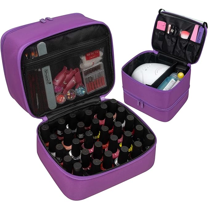 ButterFox Nail Polish Organizer Storage Case, Fits Nail UV Dryer Light and 30-40 Bottles Depending On Bottle Sizes, Nail Supplies Organizer (Burgundy Purple)