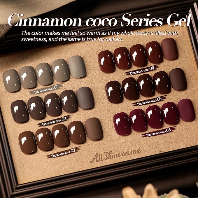 Born Pretty Fall Winter Gel Nail Polish Burgundy Wine Red Caramel Brown Coffee Autumn Gel Polish Set Gel Nail Kit Nail Art Manicure Collection 6PCS 7ML