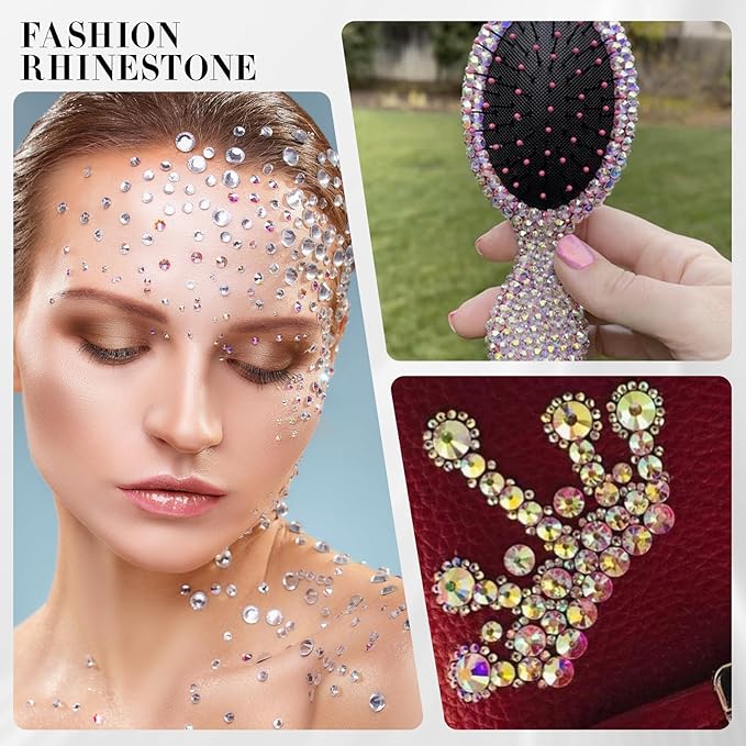 Novani Crystal AB Rhinestones Flat Back Round Rhinestone Style 2088 Sparkly Crystal Gemstones for Makeup Nail Art Crafting,Mixed Small Size(SS6-SS20)