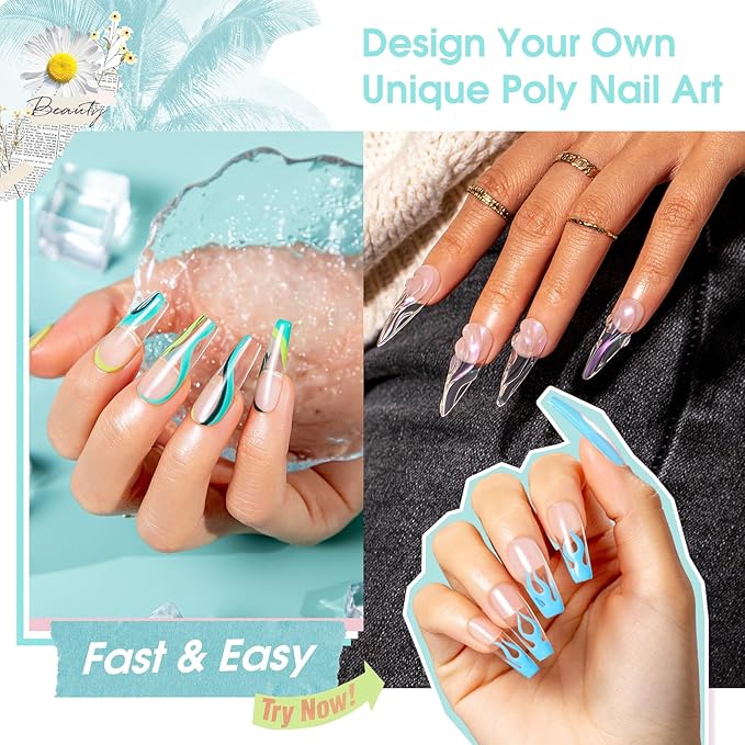 ROSALIND Clear Extension Gel, 2 PCS 1oz/30ml Clear Poly Nail Gel kit Builder Transparent, Nail Thickening Poly Tube Need UV Lamp
