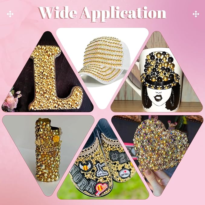11000Pcs Flatback Pearls for Crafting (Gold), Assorted Size 2/3/4/5/6/8/10mm Non Hotfix Half Pearl, Bedazzling Bead for DIY Crafts Clothing Tumblers Mugs Shoes Fabric Embellishment Nail Art Makeup