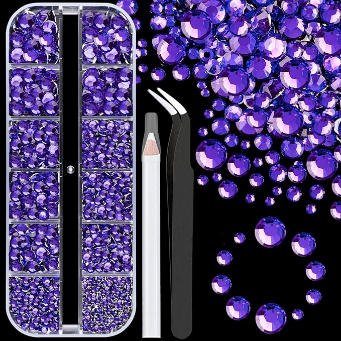 Resin Rhinestones for Crafting, 1 Box Blue Purple Flatback Crystals for Bedazzling Crafts DIY Nail Art Decoration, Non Hotfix Bulk Gems for Tumbler Shoes Clothing Fabric Face Makeup