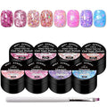 MEET ACROSS 9Pcs Glitter Gel Nail Polish Set with Nail Brush, 8 Colors Including Pink Blue Purple Sequins Gel Polish for Nail Art DIY Manicure Gift for Women