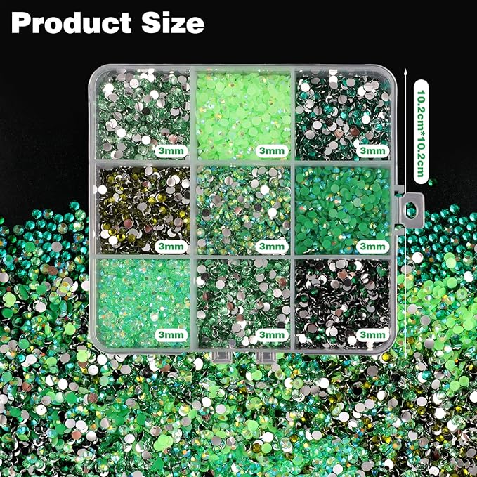 4500Pcs Flatback Rhinestones for Crafts, 3mm Green Crystals Rhinestone, Resin Flatback Glitter Gems Nail Diamonds Rhinestones for Clothes Accessories DIY