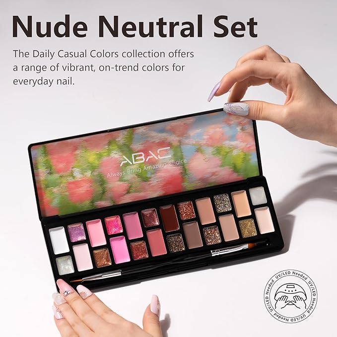 ABAC Solid Gel Nail Polish,Ombre Gel Polish,Pat Paint Nail Gel Polish 24 color,Hema-free White Nude Pink,Brown Skin Tone Gel Polish Kit W/Nail Art Brush Soak Off LED Gel Nail Kit Manicure DIY Home