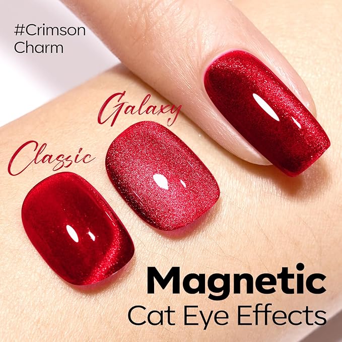 modelones Red Cat Eye Gel Polish Burgundy Red Gel Polish Magnetic Glitter Holographic Ruby Red Gel Nail Polish Valentine Reflective Jelly UV Gel 15 ML