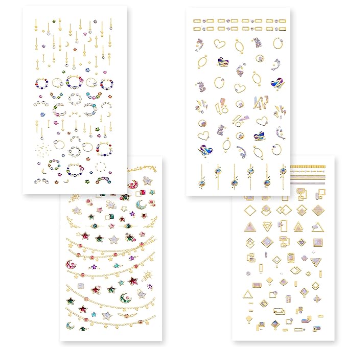 TailaiMei 3D Laser Bronzing Nail Decals, 300+ Pcs Glitter Self-Adhesive Stickers DIY Sparkle Nail Art Design (8 Large Sheets)