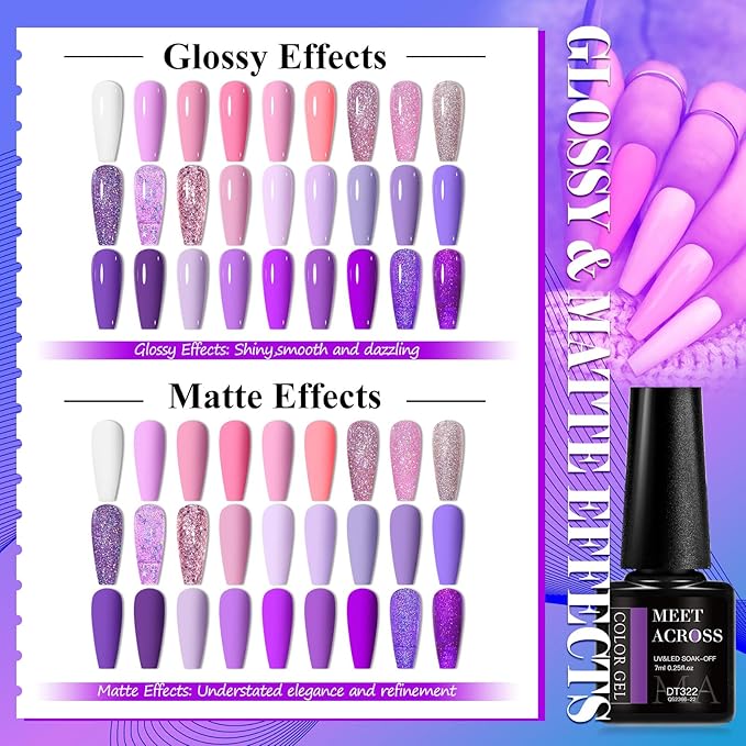 MEET ACROSS Gel Nail Polish Set,Gel Nail Kit Art Design Soak Off UV LED,Nail Art Design Gifts for Women (Set-8, 30PCS)