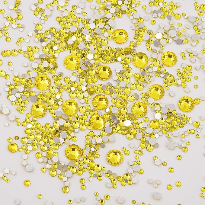 NCB 8000pcs Non Hotfix Rhinestones 10 Sizes Flatback Crystal Glass Rhinestones with Tweezers and Picking Pen for Nail Art Clothes Bags Phone Decorations Crafts DIY (021 Citrine Mix SS3-SS30)
