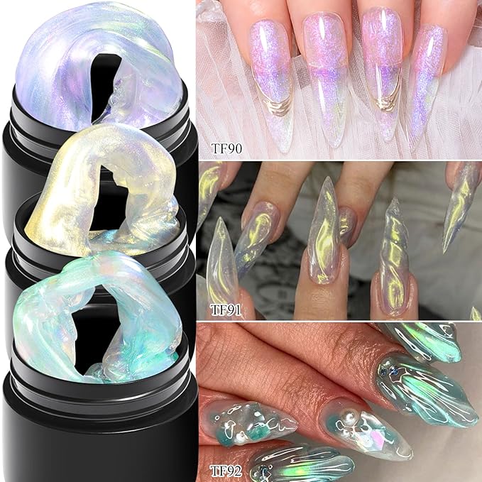 MEET ACROSS Solid Builder Gel For Nails, Aurora Purple Pink Green Non-Sticky Hand Sculpting Gel For Nail Art with Silicone Carving Pen Professional Nail Salon Supplies