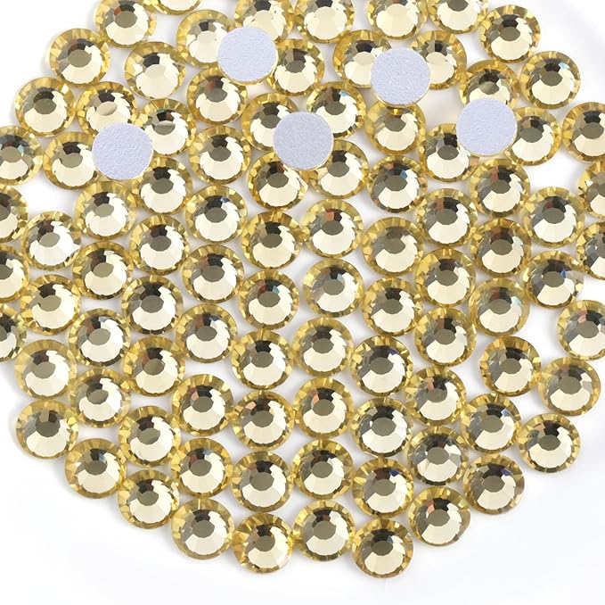 Beadsland 1440pcs Flat Back Crystal Rhinestones Round Gems for Nail Art and Craft Glue Fix, Jonquil, SS6, 1.9-2.1mm