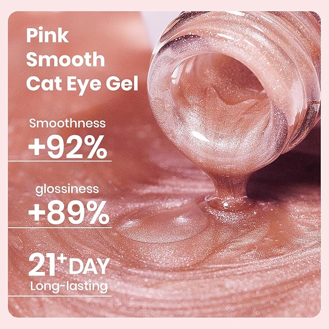 MIZHSE Pink Cat Eye Gel Nail Polish, 12mL, Glossy Finish, Cat Eye Effect with Magnet, Non-Toxic, Salon Quality, DIY Home Manicure