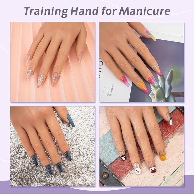 Practice Hand for Acrylic Nails,Realistic Silicone Professional Mannequin Hand,with Flexible Fingers for Acrylic Nails,Nail Art Training,Ideal Practice Tool for Manicure Beginners