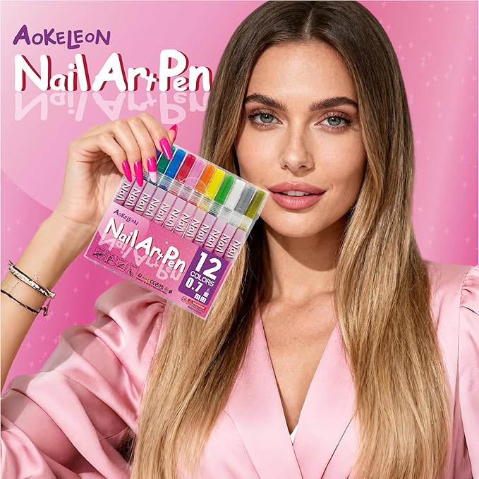 12 Colors Nail Art Pens Set 3D Nail Polish Pens Graffiti Dotting Pen Acrylic Paint Pens Point Liner Pen Drawing Painting for Nails Art Design Manicure Nail DIY Decoration (Multi-color B)